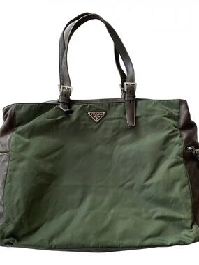 Prada Green Nylon & Leather Tote